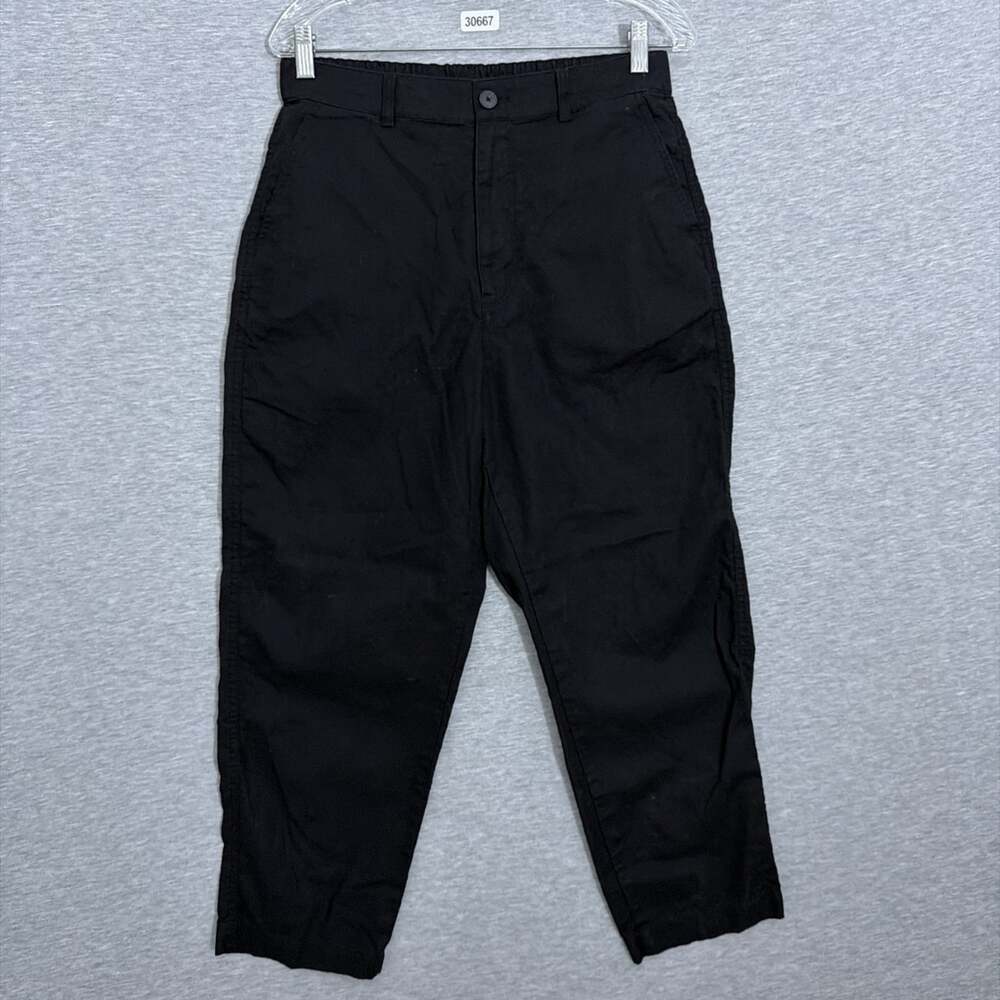 Uniqlo Women's Size Medium Black Linen Cotton Blend Straight Crop Pants